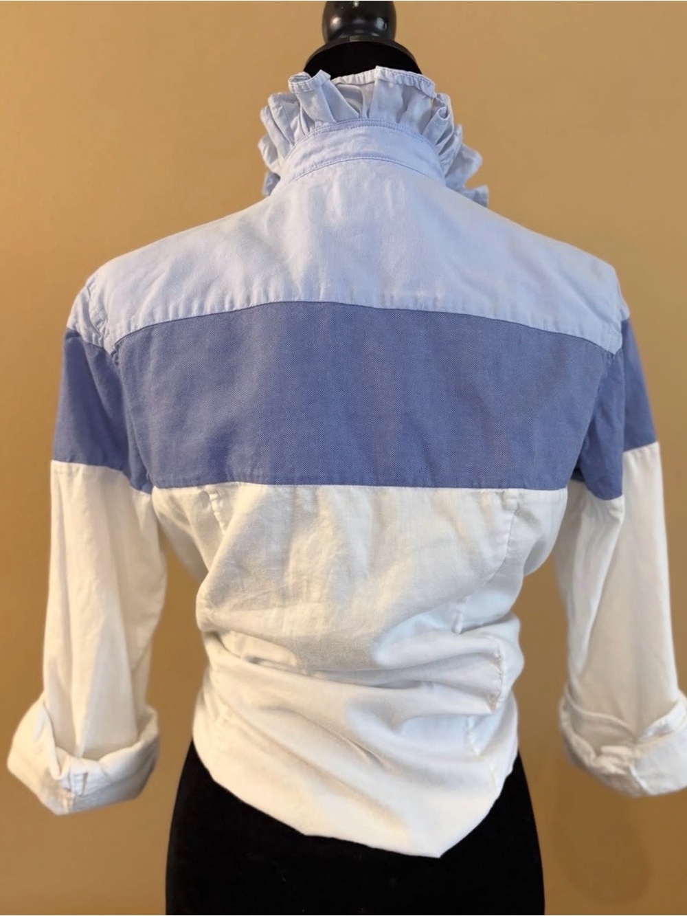 Banana Republic Blue and White Ruffle Collar Button-Down Shirt woman’s m - Picture 4 of 8